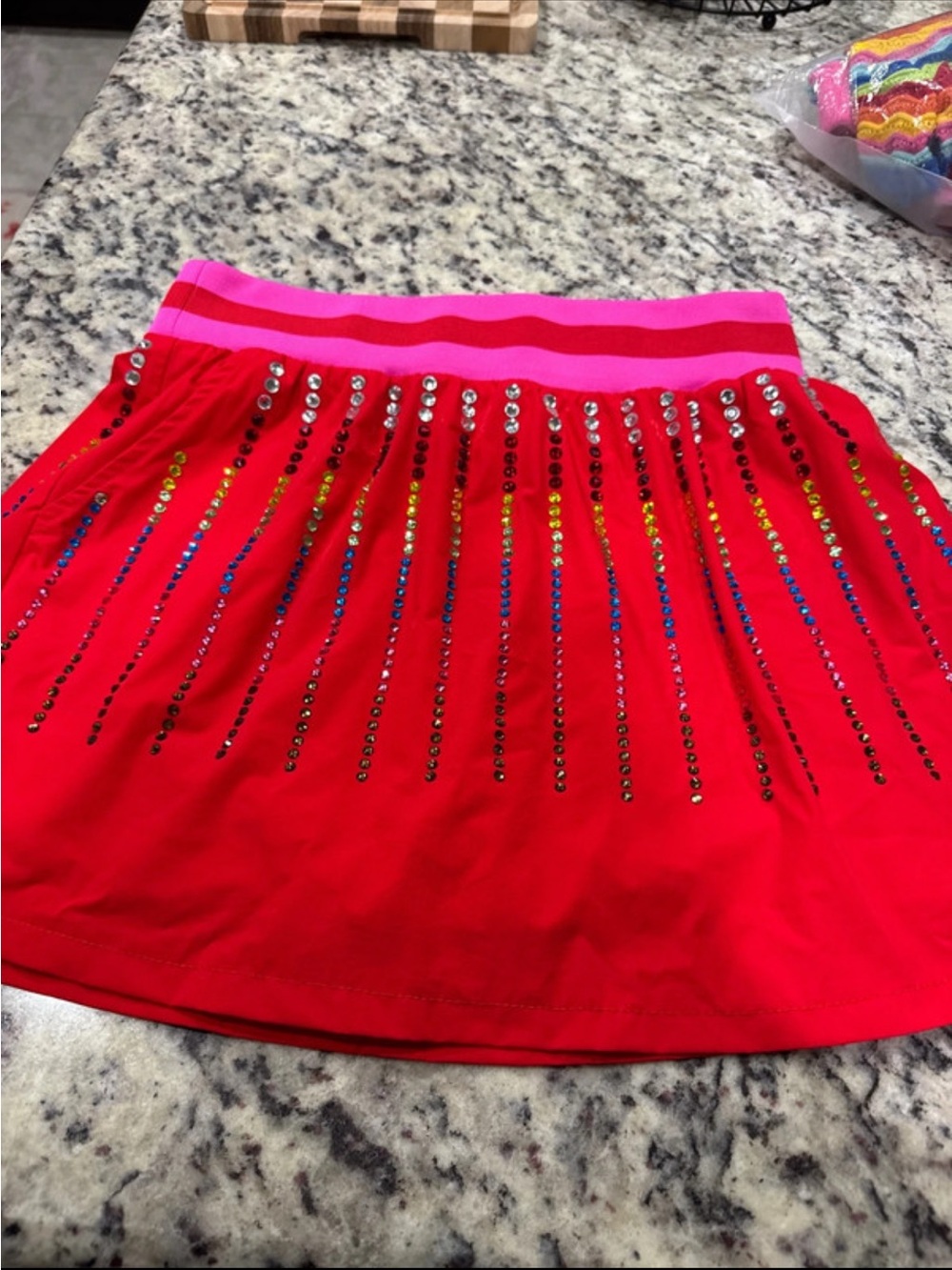 QUEEN OF SPARKLES Red Mini Skirt with Pink Waistband